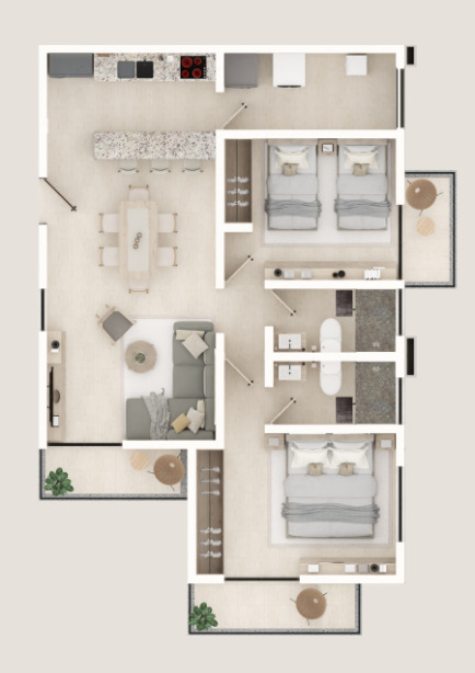 Apartment with 3 Balconies in Puerto Morelos